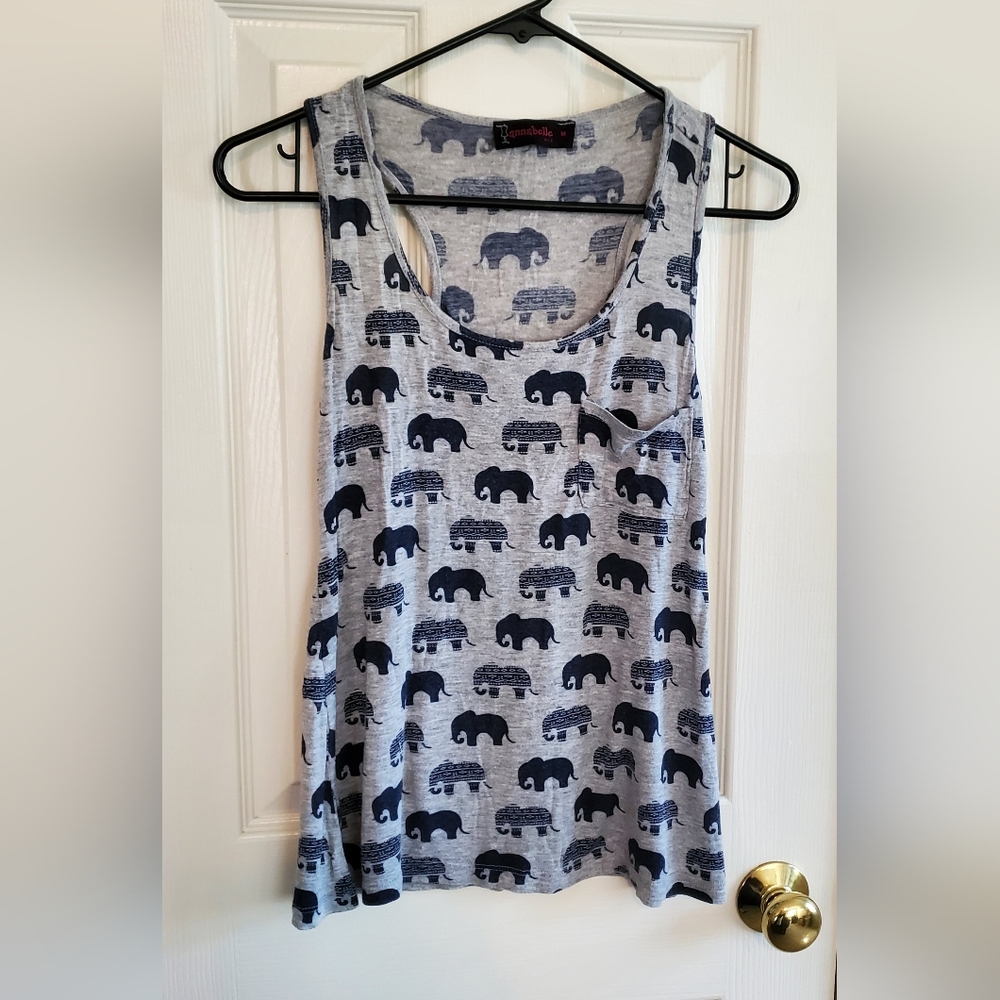 EUC - Gray Tank Top with Navy Blue Elephants Size M